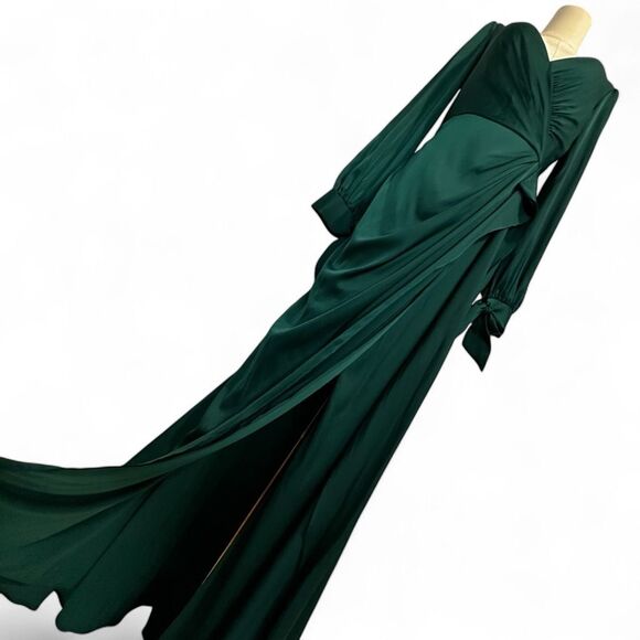 LaDivine Wrap-Effect Emerald Satin Gown 10 Formal Wedding Christmas Gala Glam - Picture 8 of 16